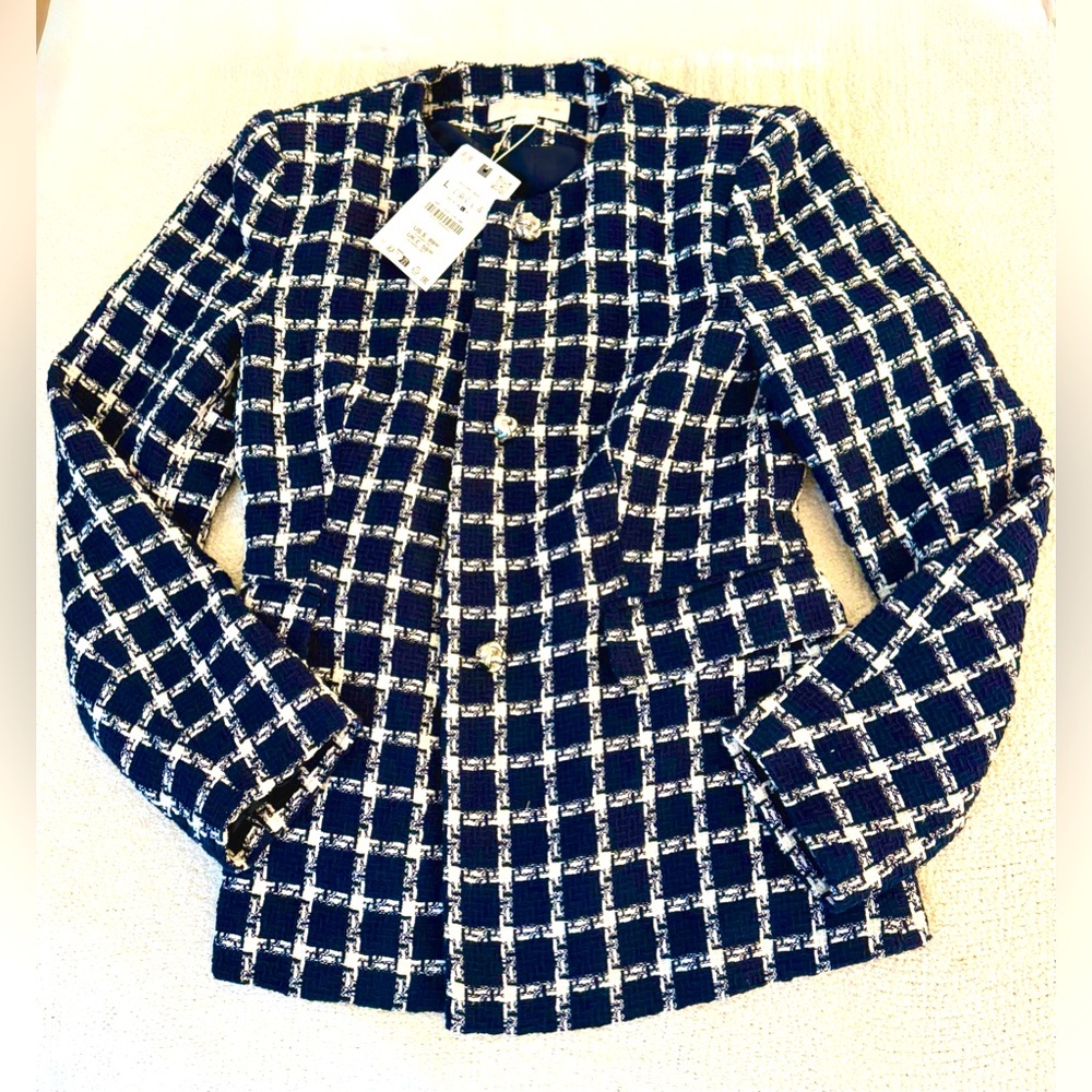 RARE Zara Navy White Tweed Blazer Large